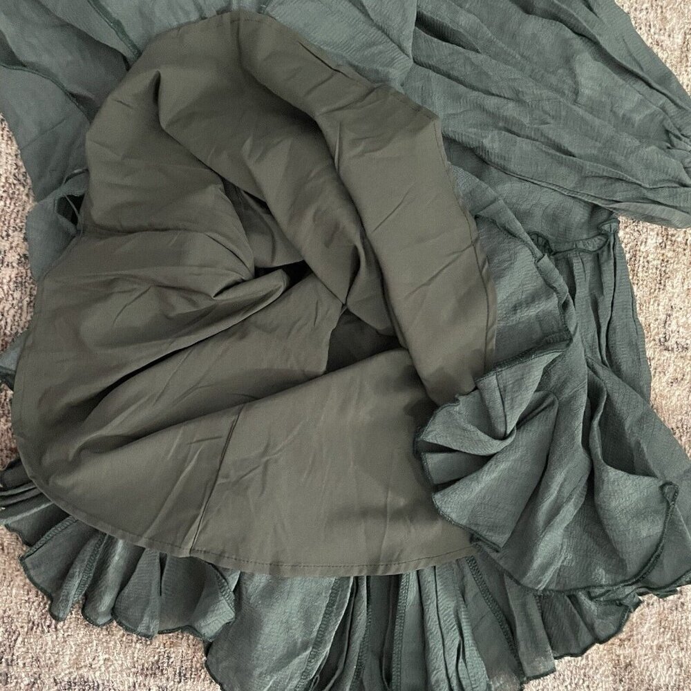 Angel Biba NWT‎ Bohemian Long Sleeve Midi Dress Womens XS/S Green Ruffle Holiday - Picture 7 of 15